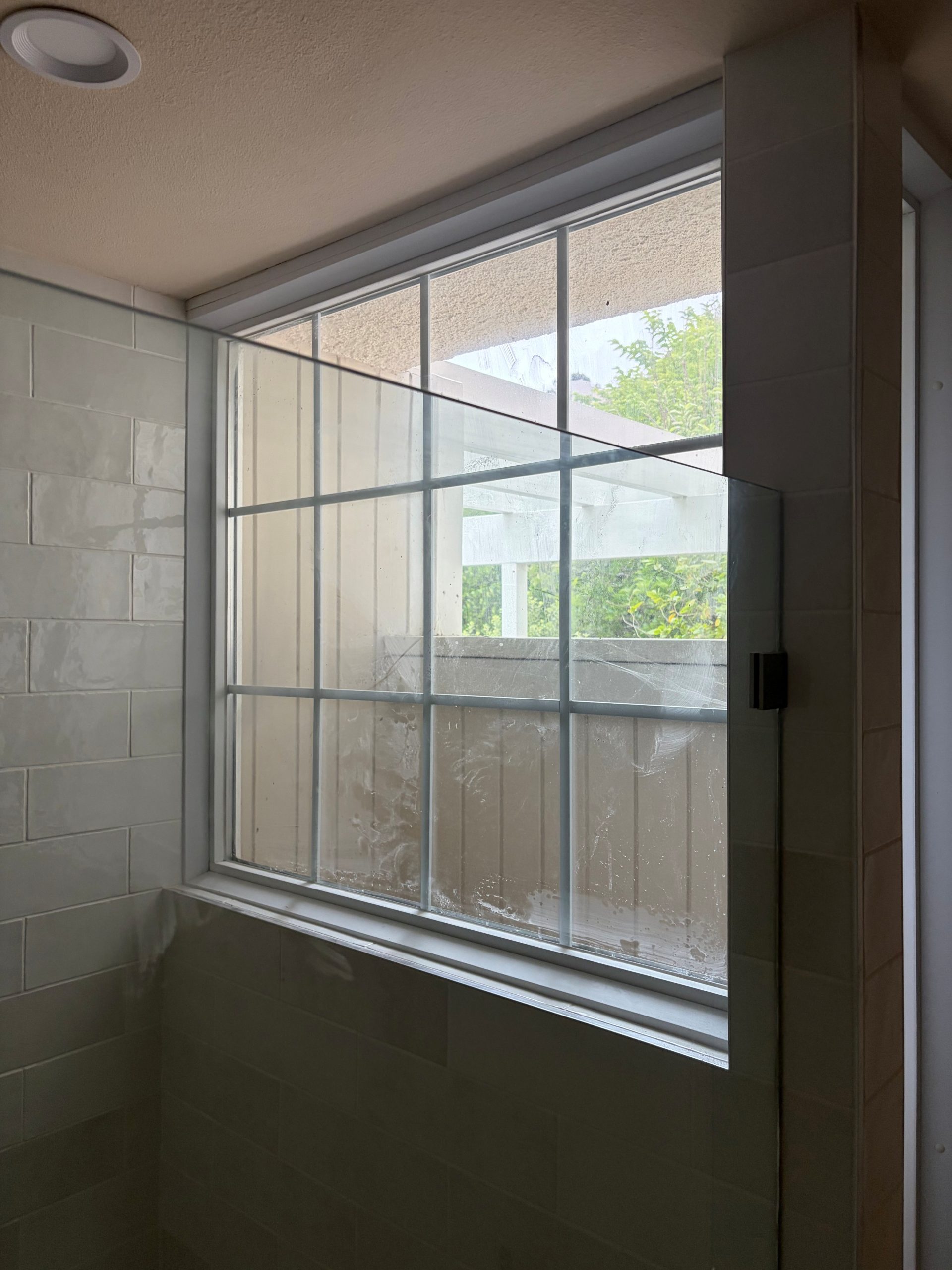 Residential shower privacy frost film, before