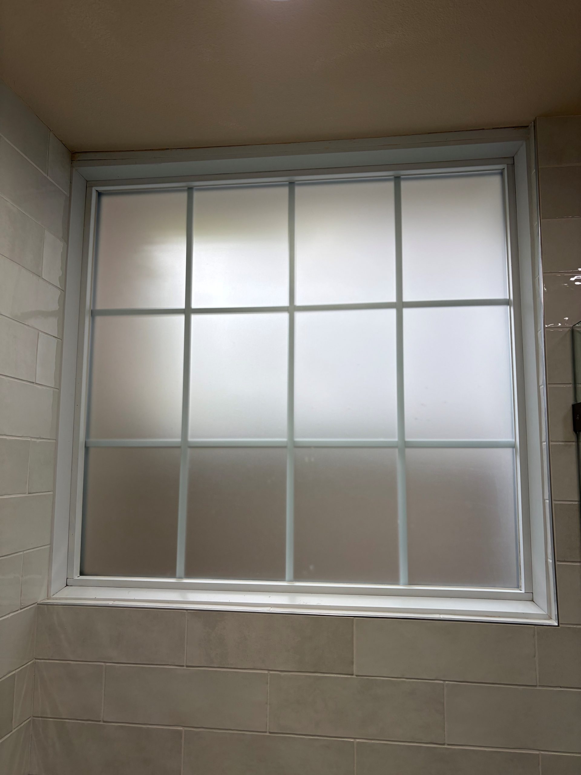 Residential shower privacy frost film, after